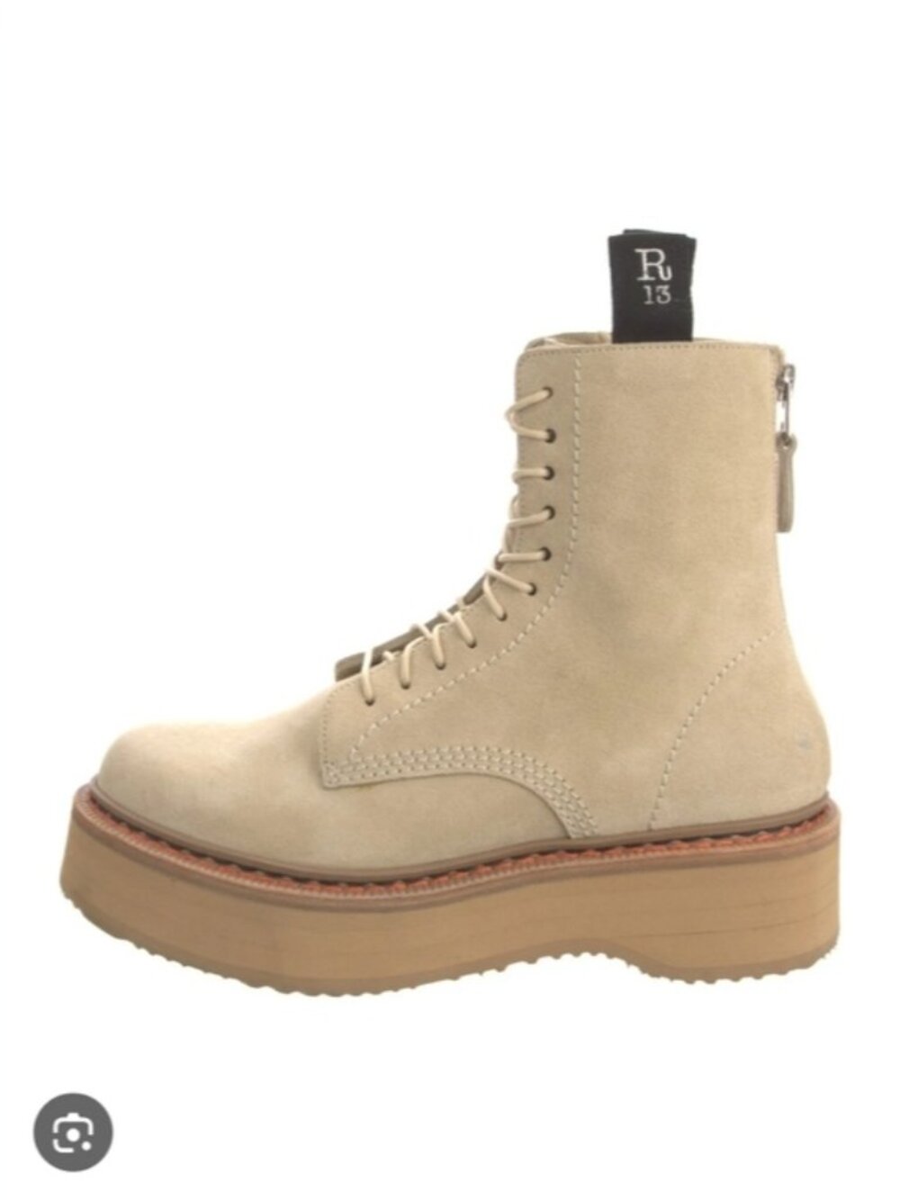 R13 | suede combat boots Double Stack platform Orange Stitching Cream Sz 7.5 8